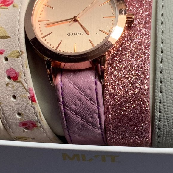 Mixit Womens Watch 5 Interchangeable Straps Barbie Rose Gold Pink Floral Reptile - Picture 5 of 8